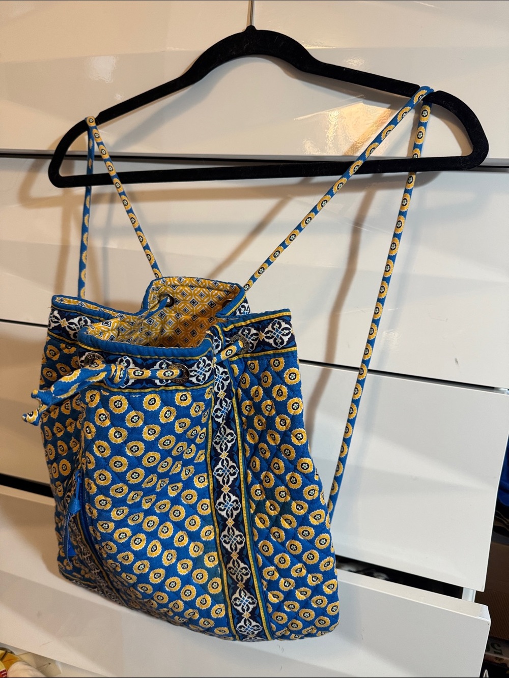 Vera Bradley Blue and Yellow Printed Drawstring Backpack